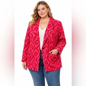 Savanna Jane Pink Ikat Textured Blazer Jacket NWT Plus Size 2X